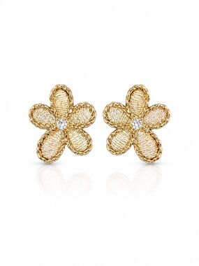 18K Gold Plated Flower Statement Earrings With Cubic Zirconia